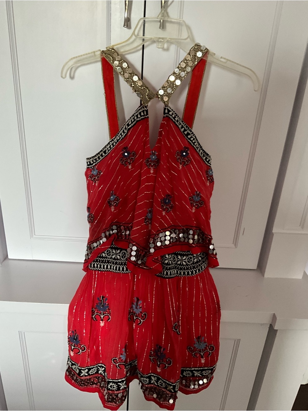 Free People Red Embellished Girls' Party Dress
